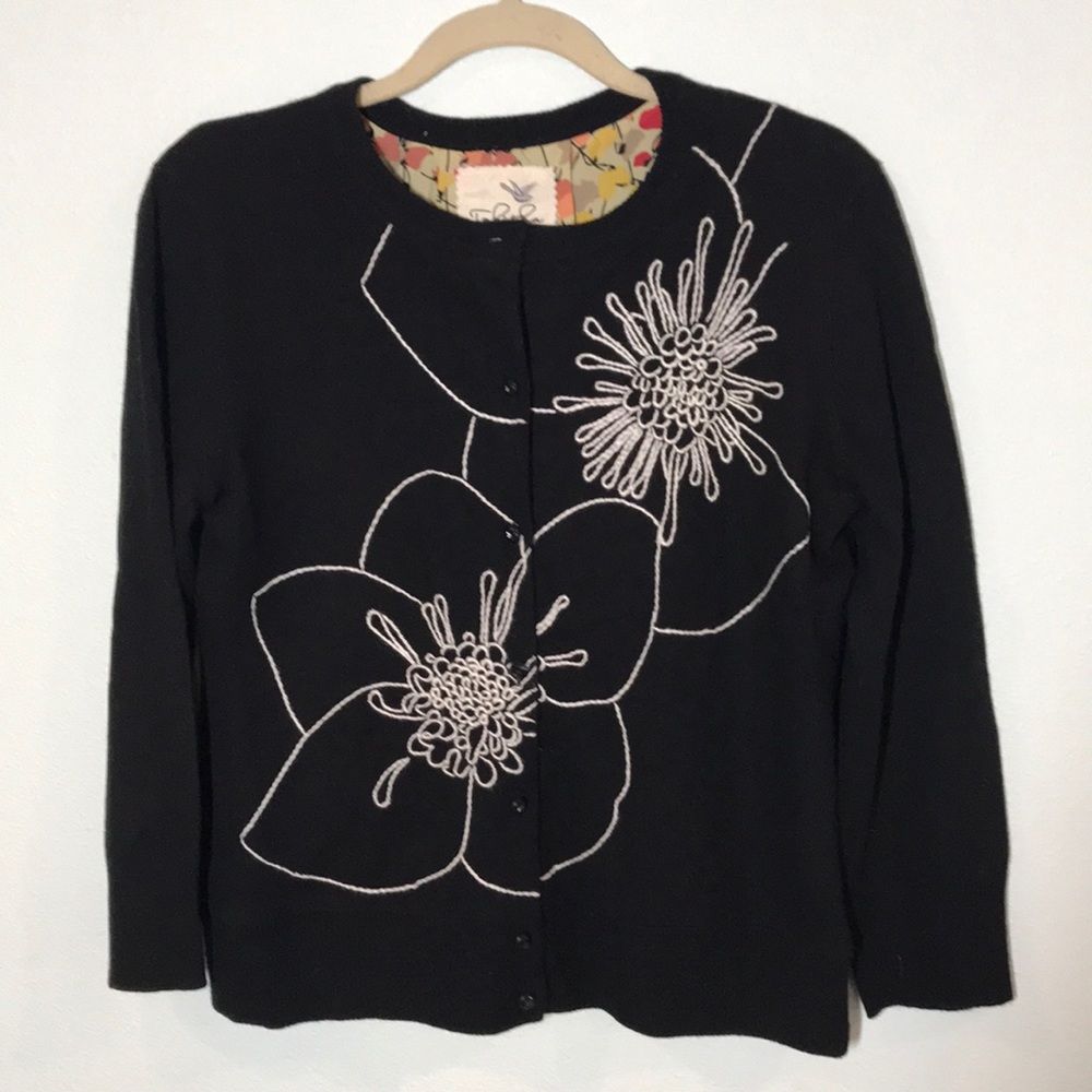 Anthropologie cardigan black embroidered